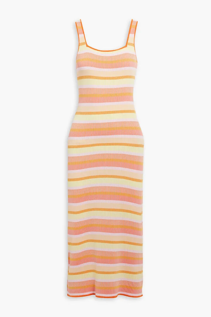 Striped stretch-knit midi dress