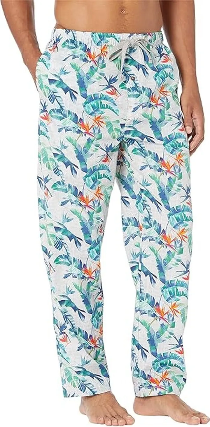 Tommy Bahama Printed Woven Sleep Pants (Grey Leaves) Men's Pajama