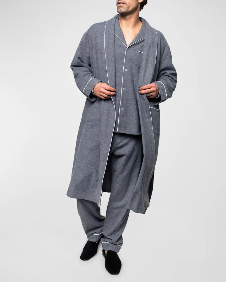 Men's Piped Flannel Robe