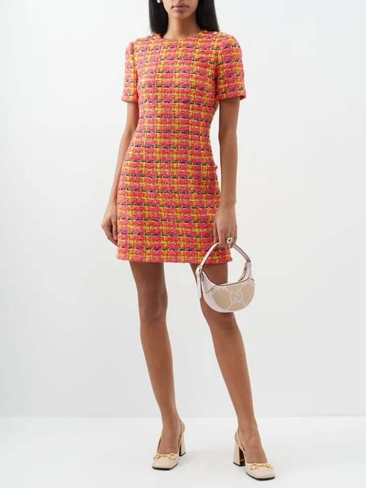 Round-neck Cotton-blend Lamé-tweed Mini Dress