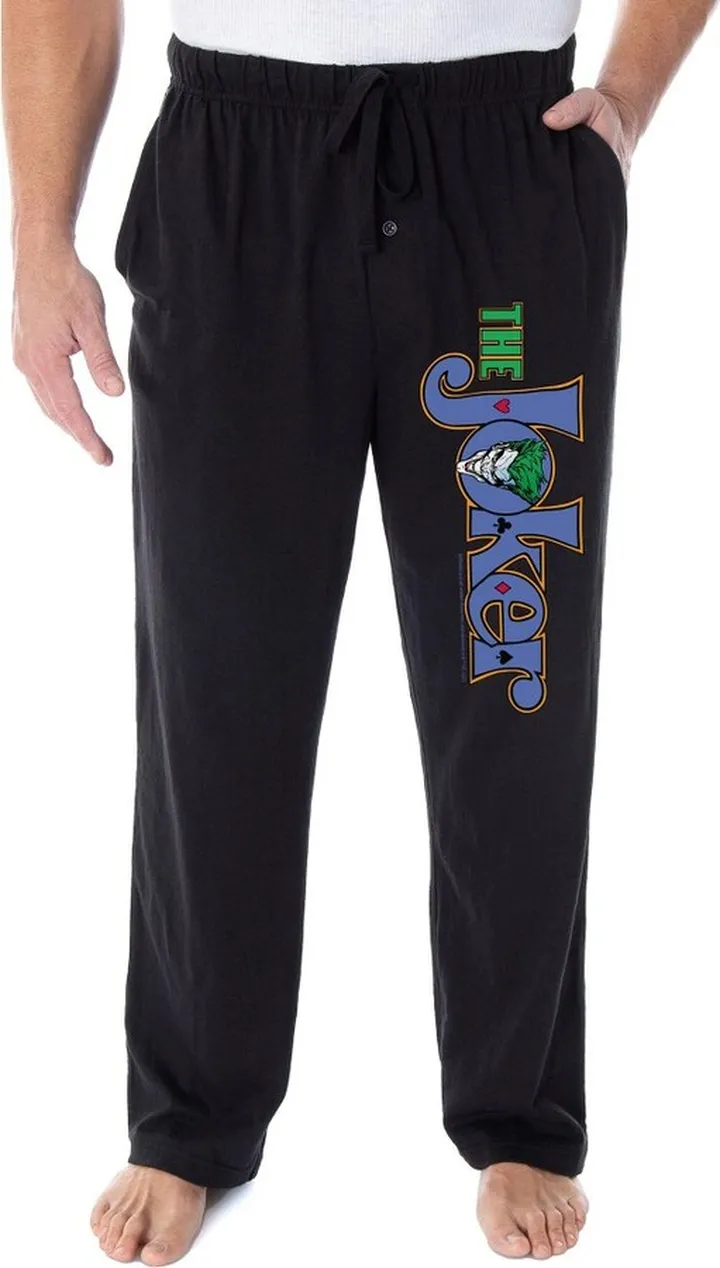 DC Comics Men's The Joker Script Logo Loungewear Sleep Bottoms Pajama Pants (3X) Black