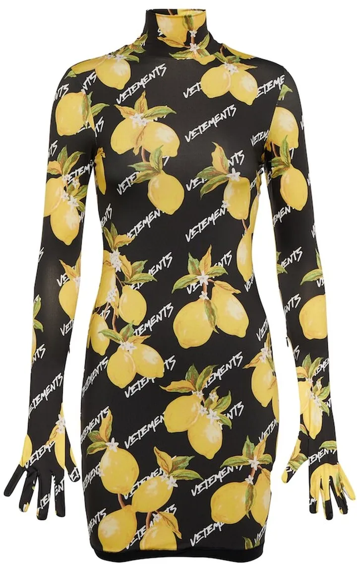 High-neck printed jersey minidress