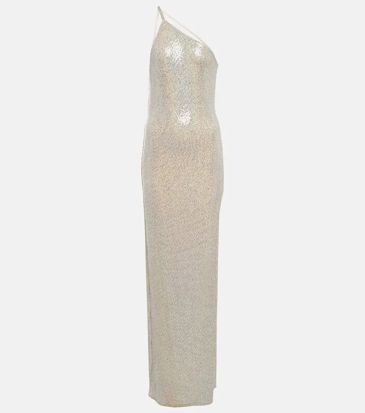 Sequined one-shoulder gown