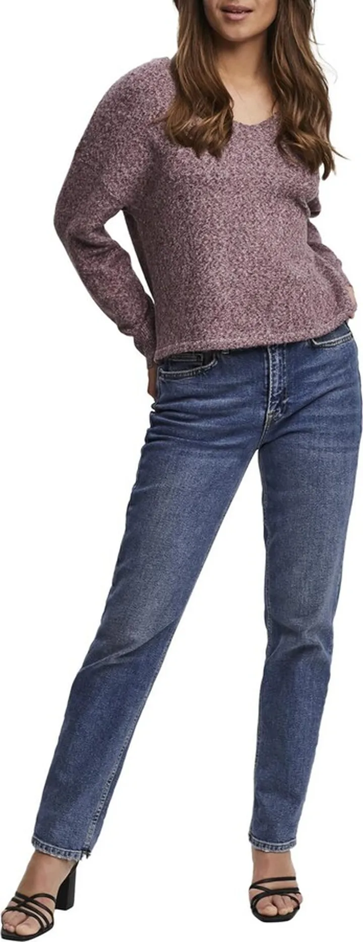 Womens Ribbed Trim V-Neck V-Neck Sweater