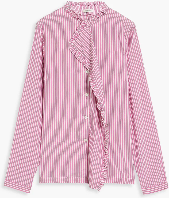 Ruffle-trimmed striped silk crepe de chine blouse