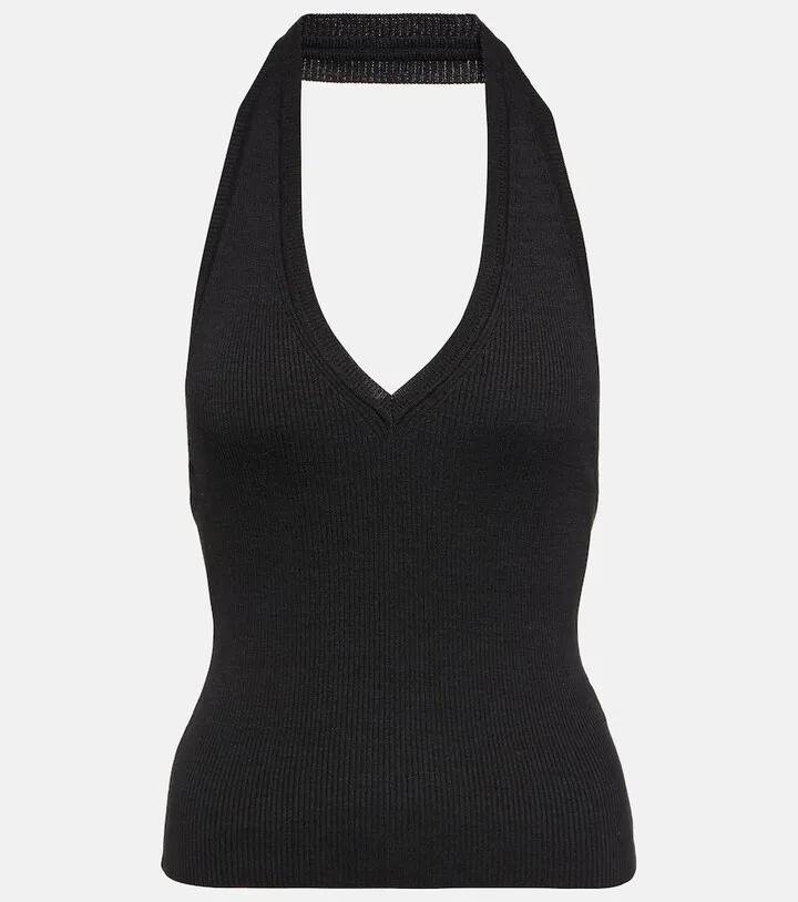 Ivey ribbed-knit halterneck silk top