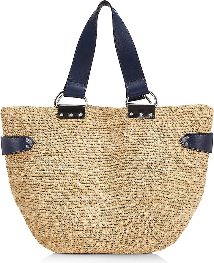 Bahiba Leather-Trimmed Raffia Tote