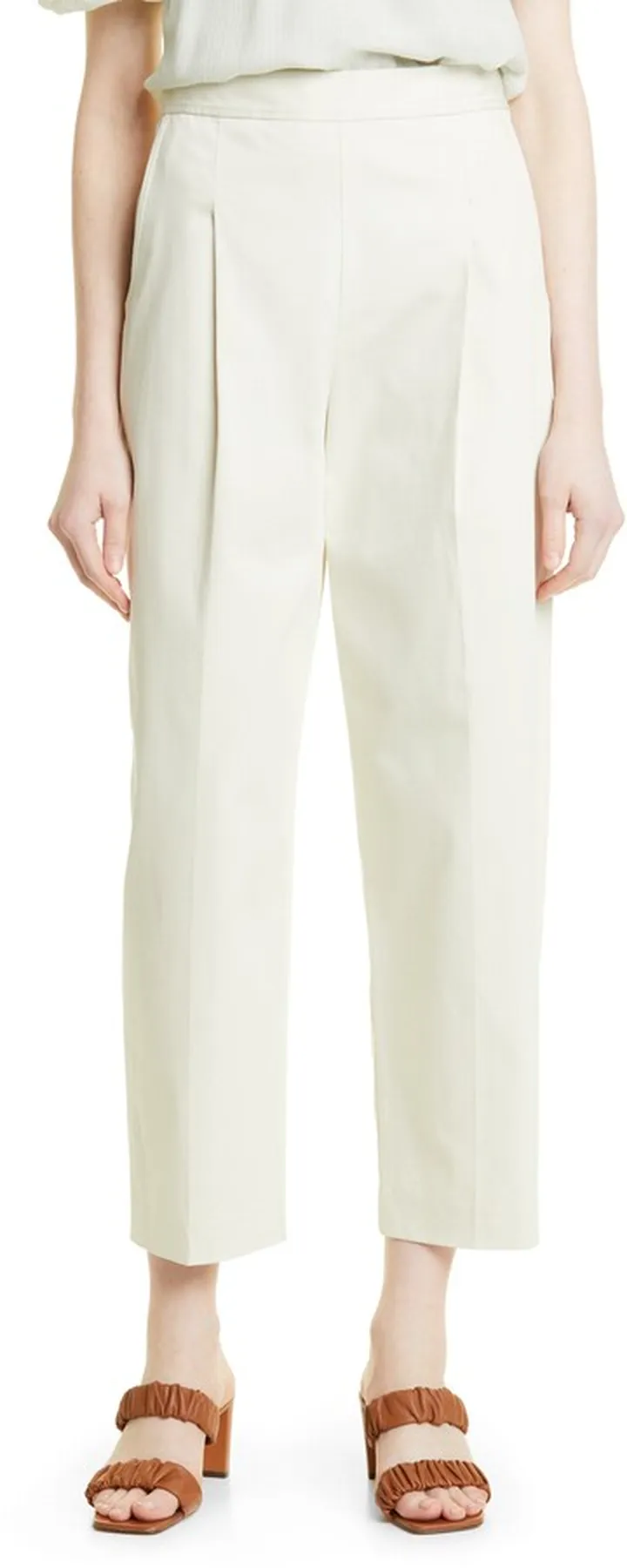 Pleated Stretch Cotton Crop Trousers