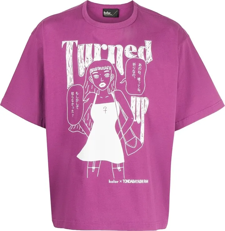 cartoon-print cotton T-shirt