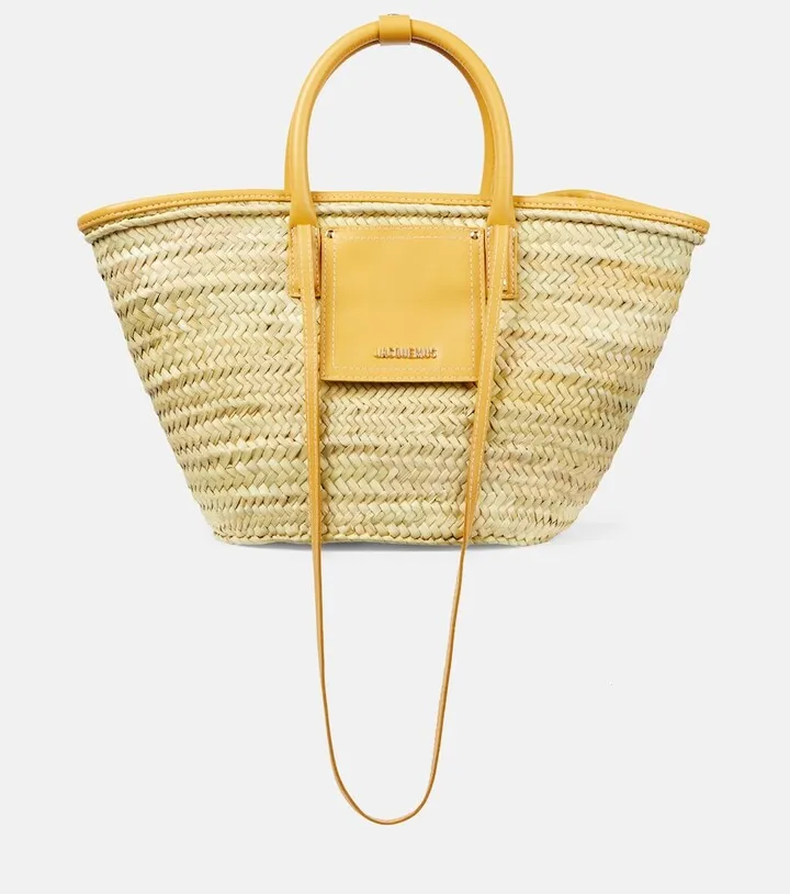 Le Panier leather-trimmed woven tote