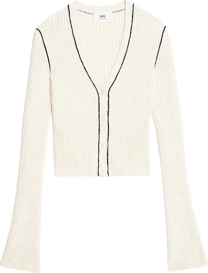 ribbed knit V-neck cardigan