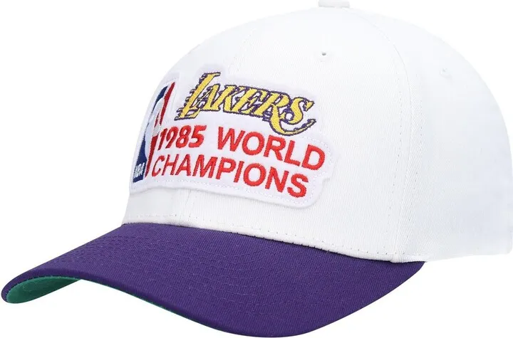 Men's White and Purple Los Angeles Lakers Hardwood Classics 1985 Nba World Champions Snapback Hat