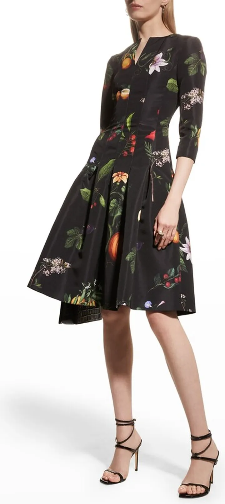 Split-Neck Garden Print Dress