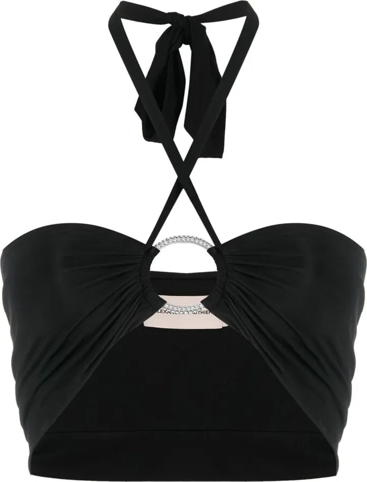 Embellished-Ring Halterneck Crop Top