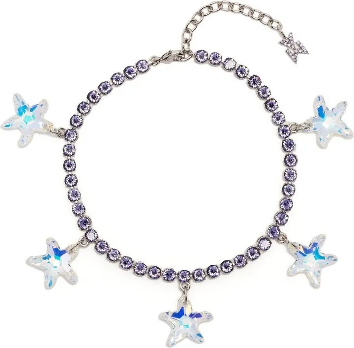 Purple Silver-Tone Starfish Crystal Anklet