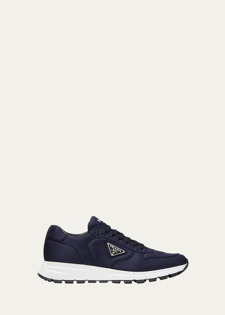 Men's Prax Triangle Logo Nylon Low-Top Sneakers