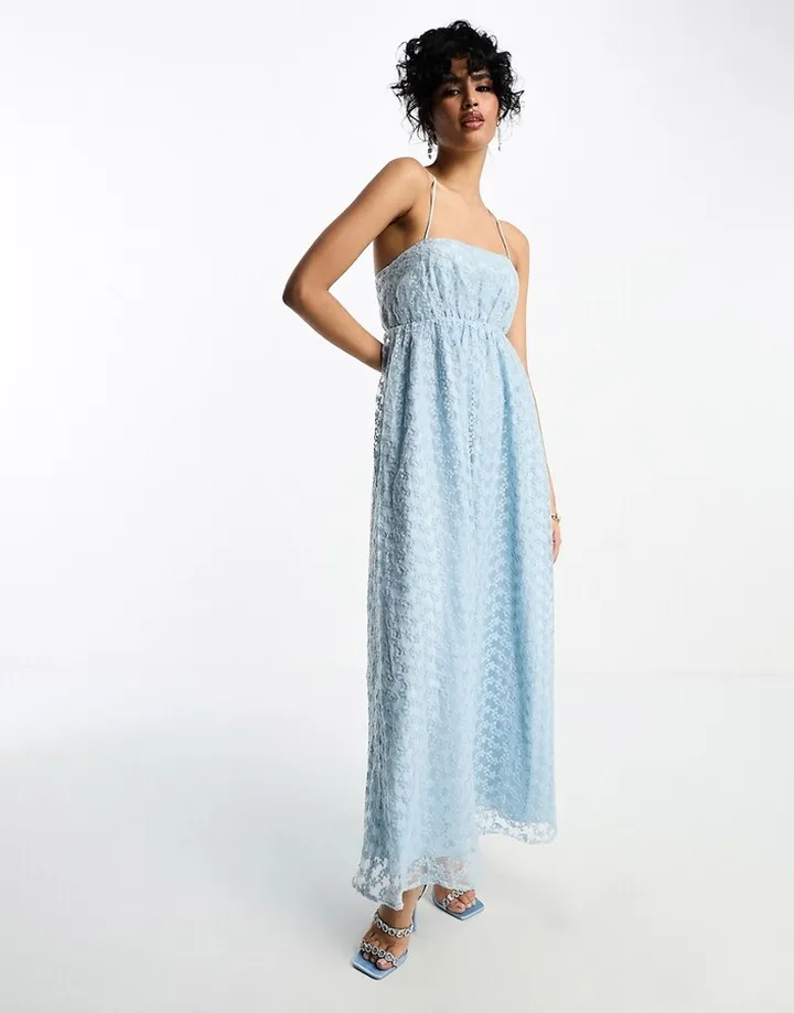 NA-KD textured puff skirt detail maxi dress in dusty blue
