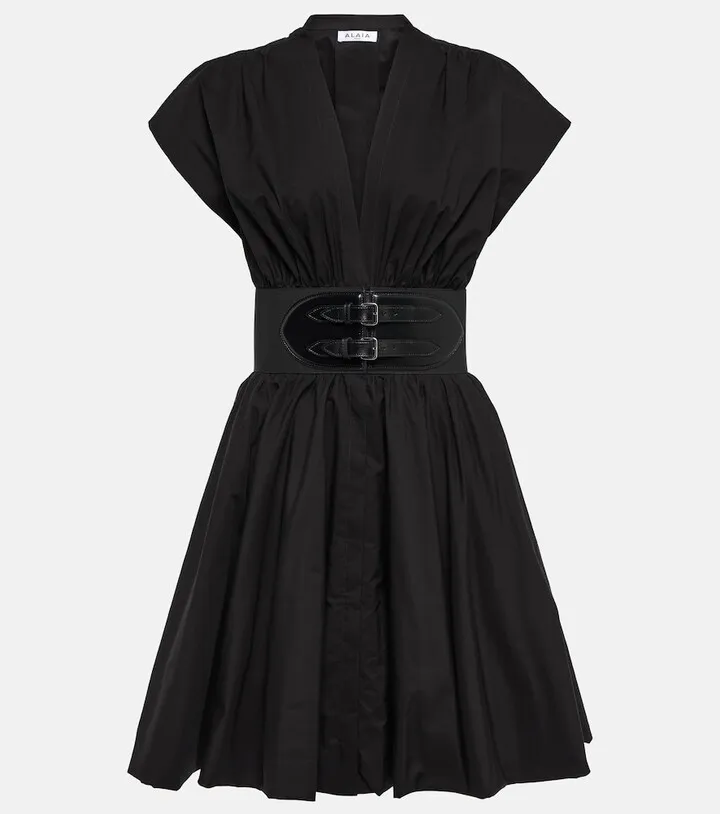 Belted cotton poplin minidress