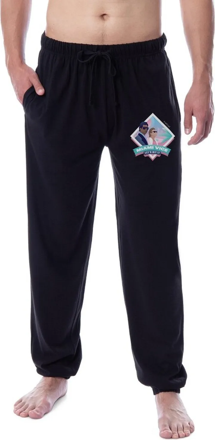 Miami Vice TV 1985 Men's TV Series Character Sleep Jogger Pajama Pants (Large) Black