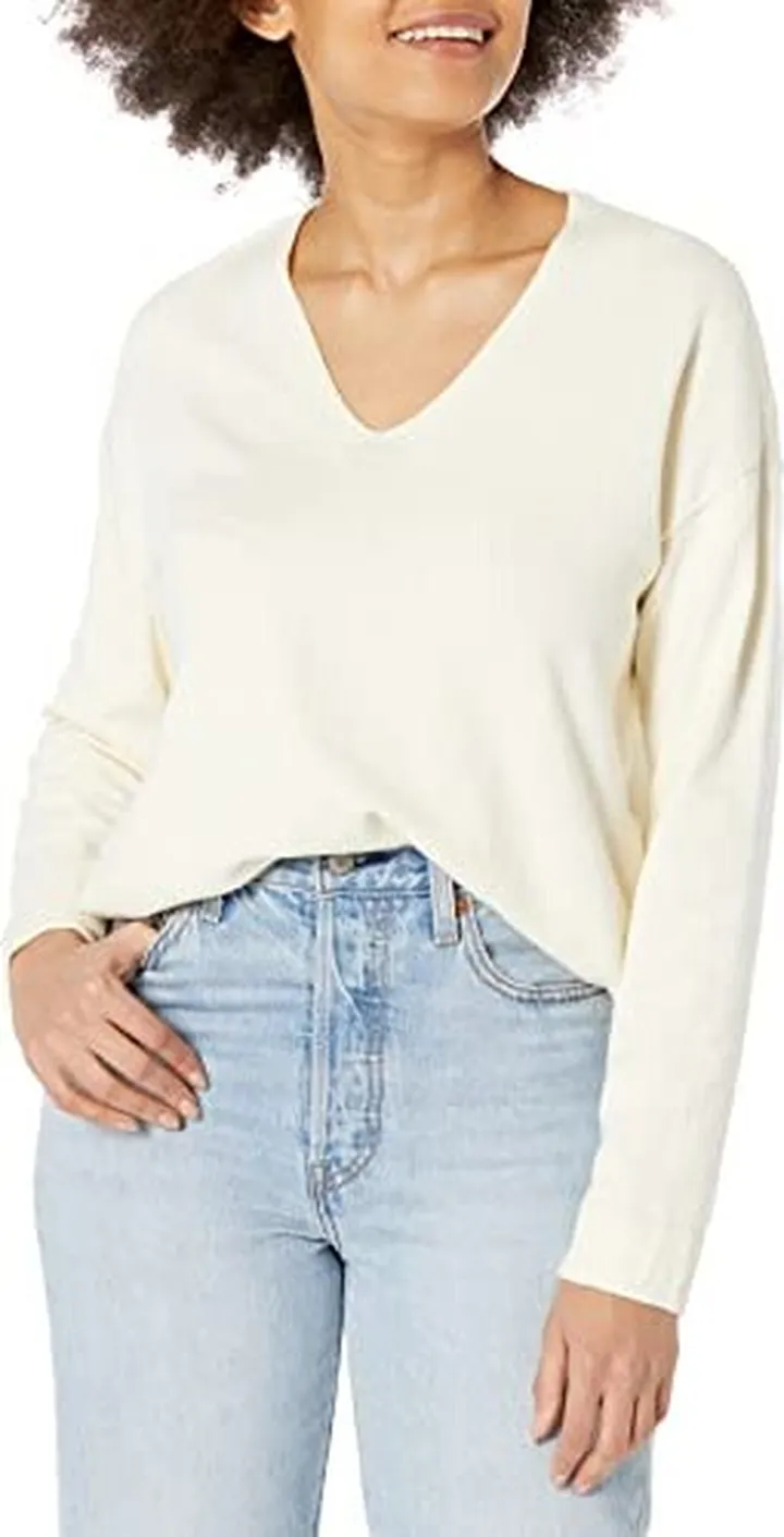 Anne Klein Women's CTTN Cashmere LS V NK-Anne White