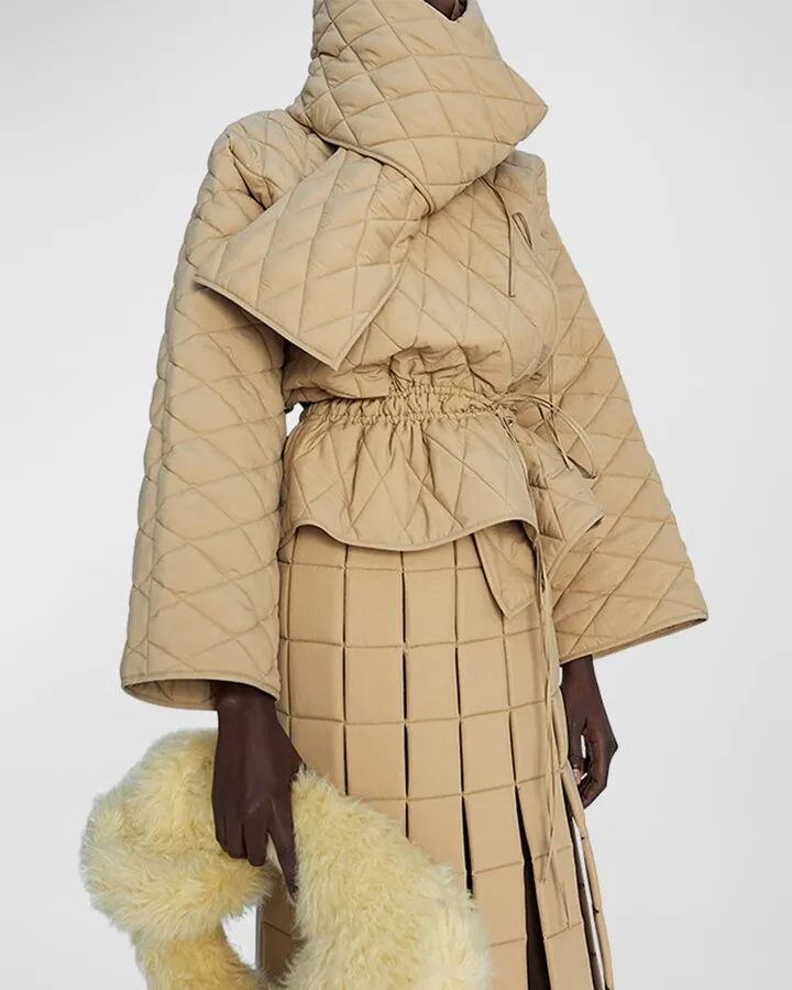 Quilted Puffer Jacket with Scarf