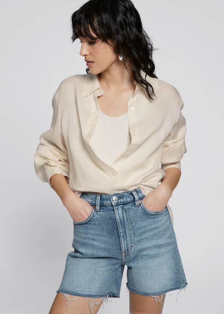 Slim Cut Frayed Edge Denim Shorts