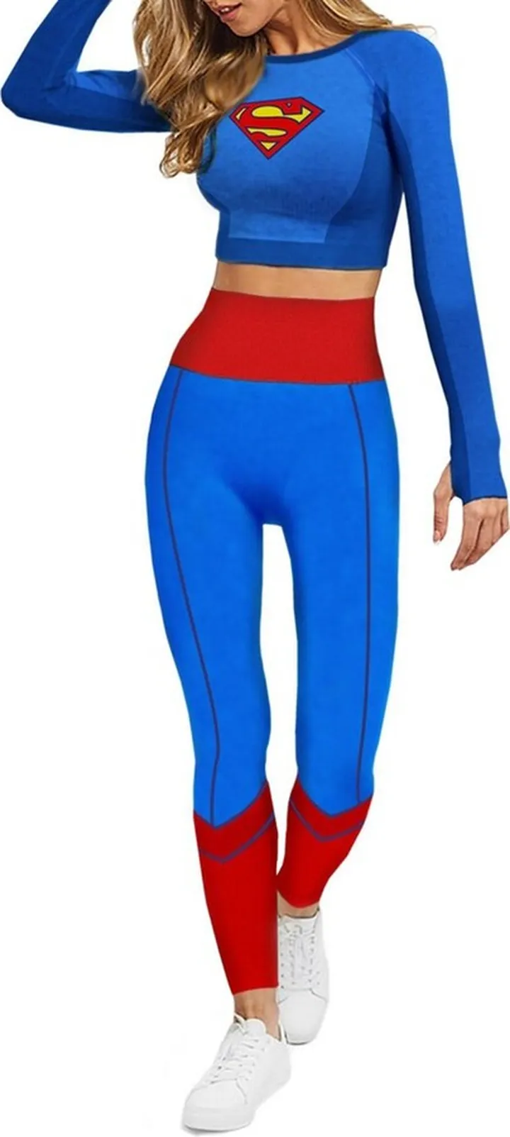 Supergirl Womens Cosplay Active Workout Outfits – Legging and Shirt 2PC Sets Superman by MAXXIM X-Small