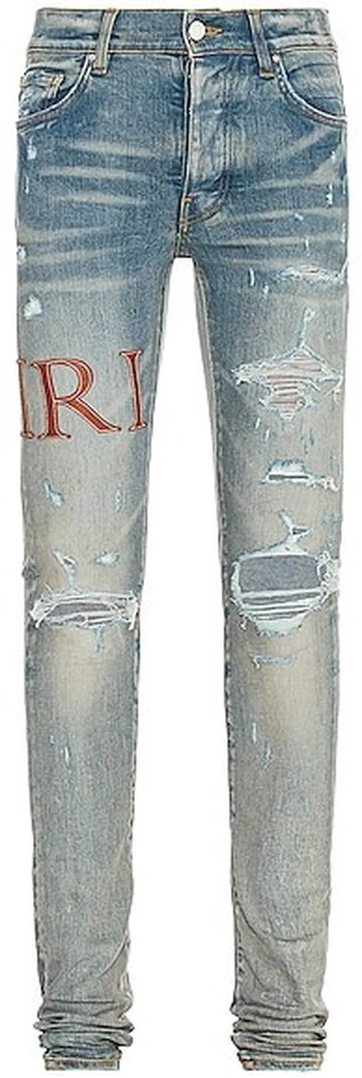 Amiri Leather Stitch Logo Jean in Blue