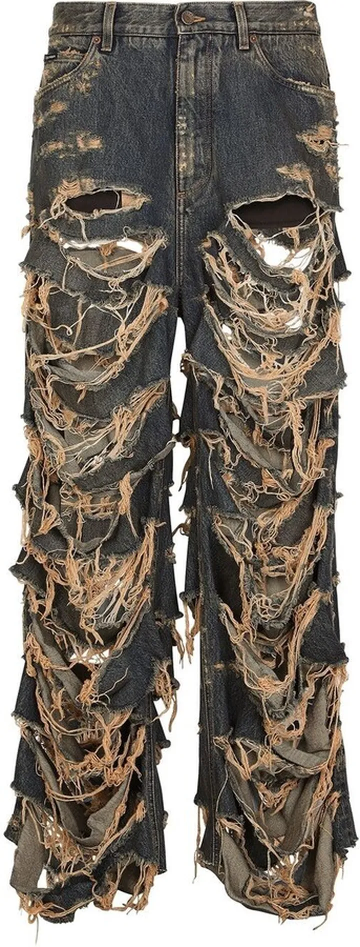Ripped-Detail Wide-Leg Jeans