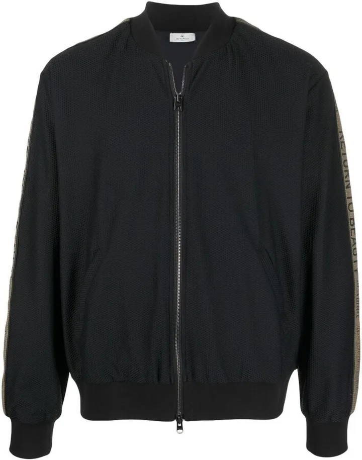 Logo-Tape Zip-Up Bomber Jacket