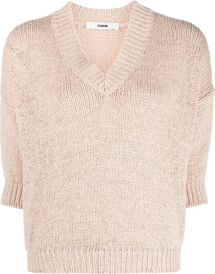 chunky-knit V-neck jumper