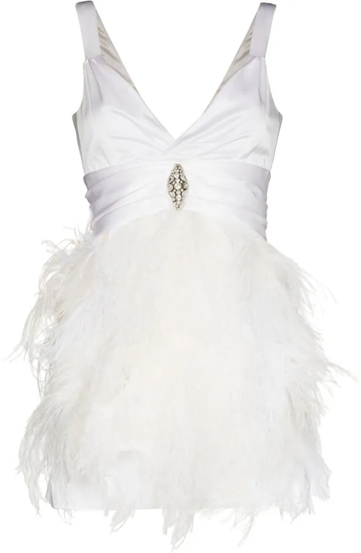Feather-Embellished Mini Dress