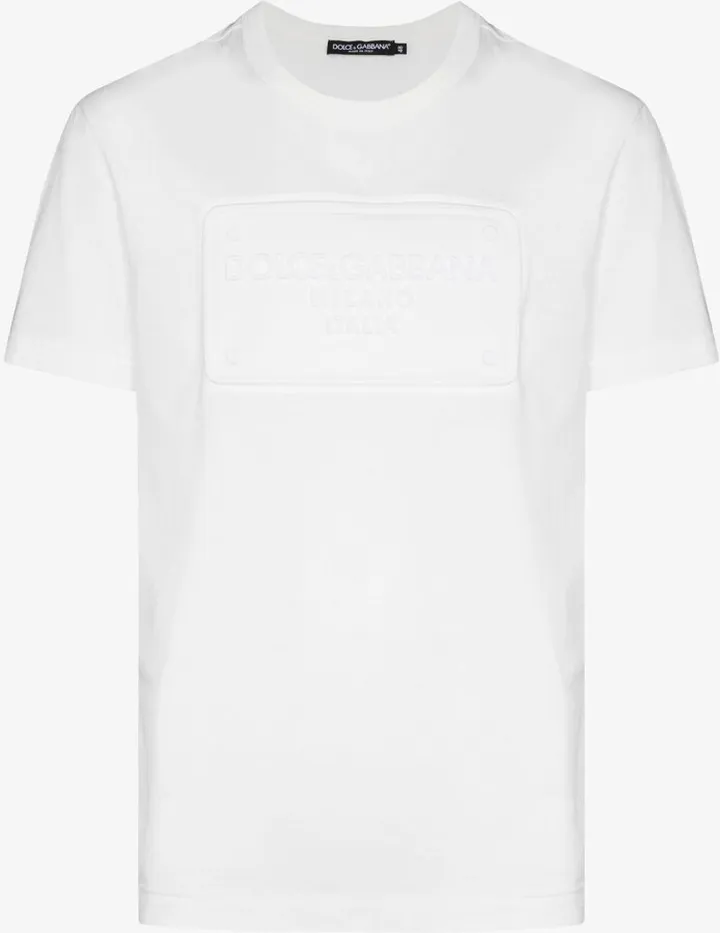 White Embossed Logo Cotton T-Shirt