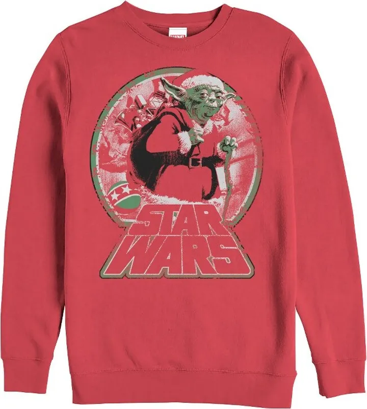 Men's Star Wars Jedi Master Yoda Santa Claus Sweatshirt - Red - Small