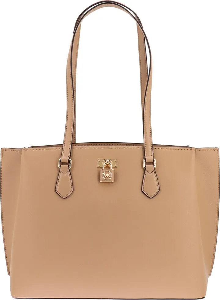 Saffiano leather handbag with iconic front detail