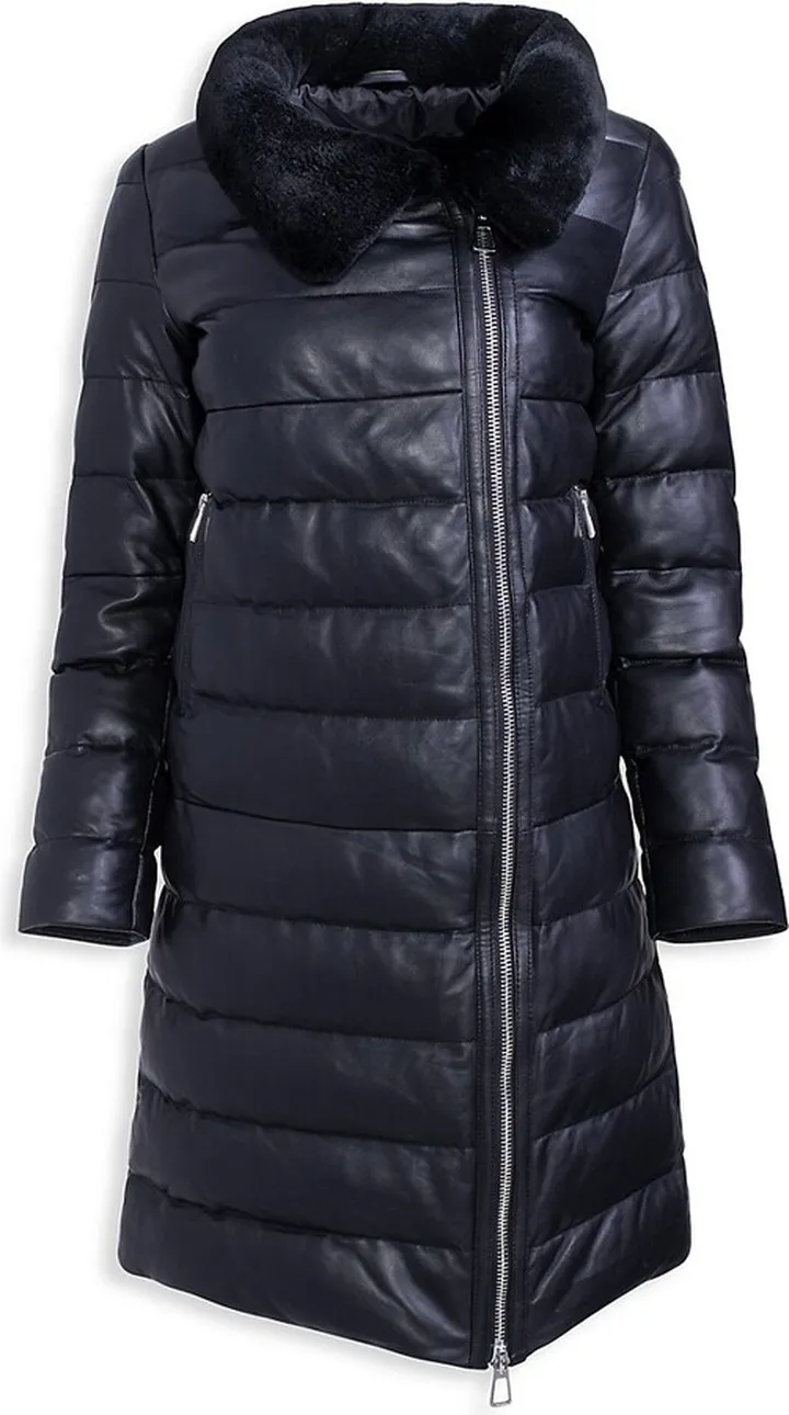 Shearling & Leather Down Puffer Coat