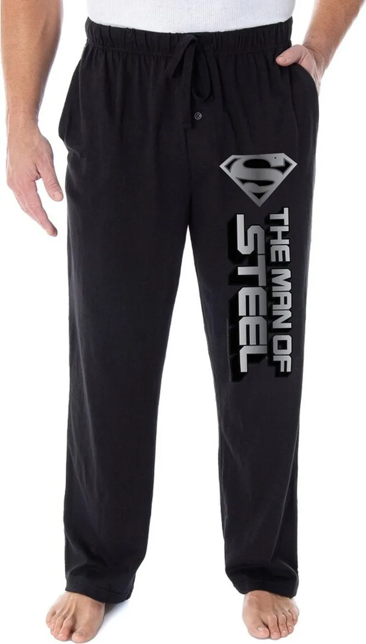DC Comics Men's Superman The Man Of Steel Script Loungewear Pajama Pants (3X) Black