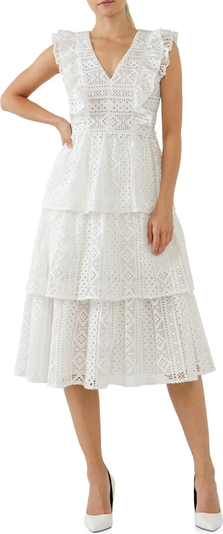 Lace Ruffle Tiered Midi Dress