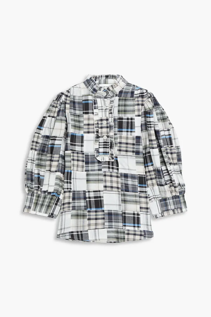 Jerro ruffle-trimmed patchwork checked cotton blouse
