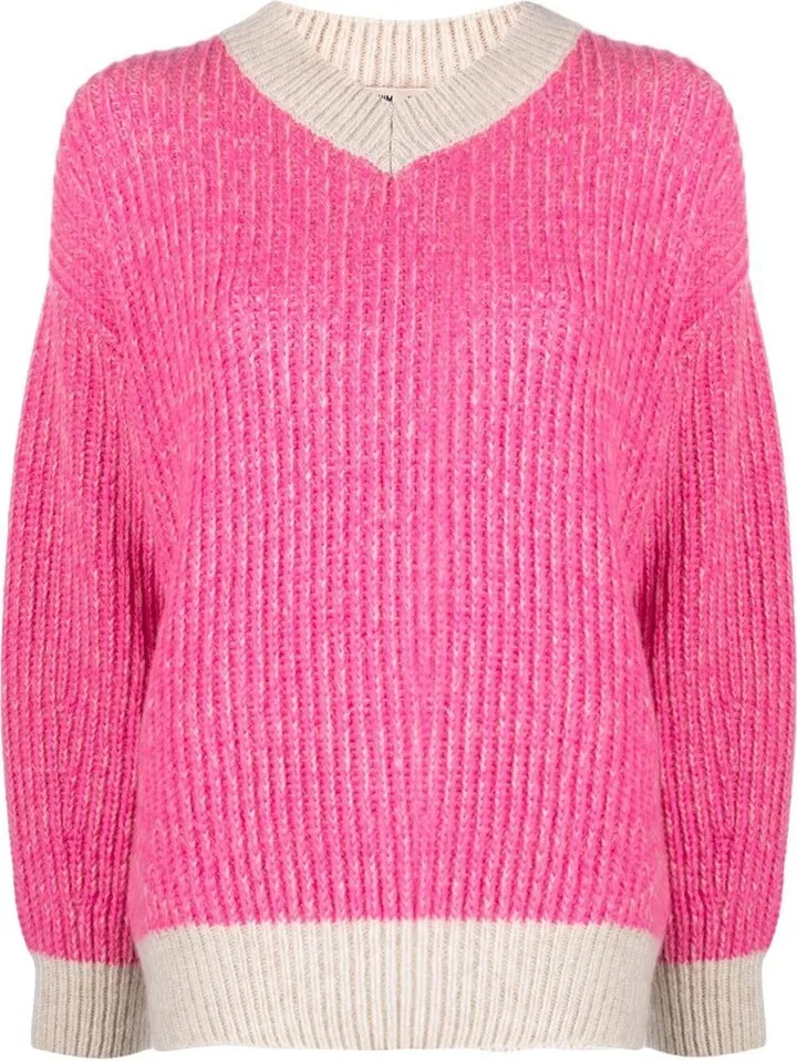two-tone V-neck jumper