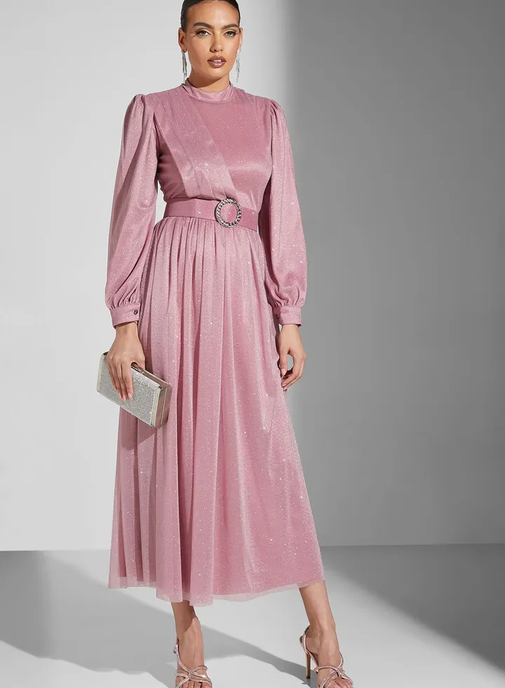 Shimmer Belted Dress