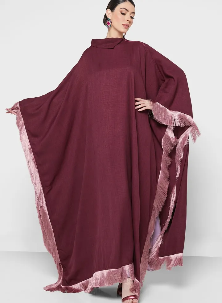 Cape Sleeve Fringe Hem Abaya