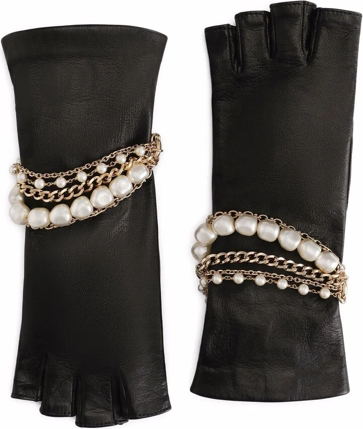 Embellished Fingerless Leather Gloves