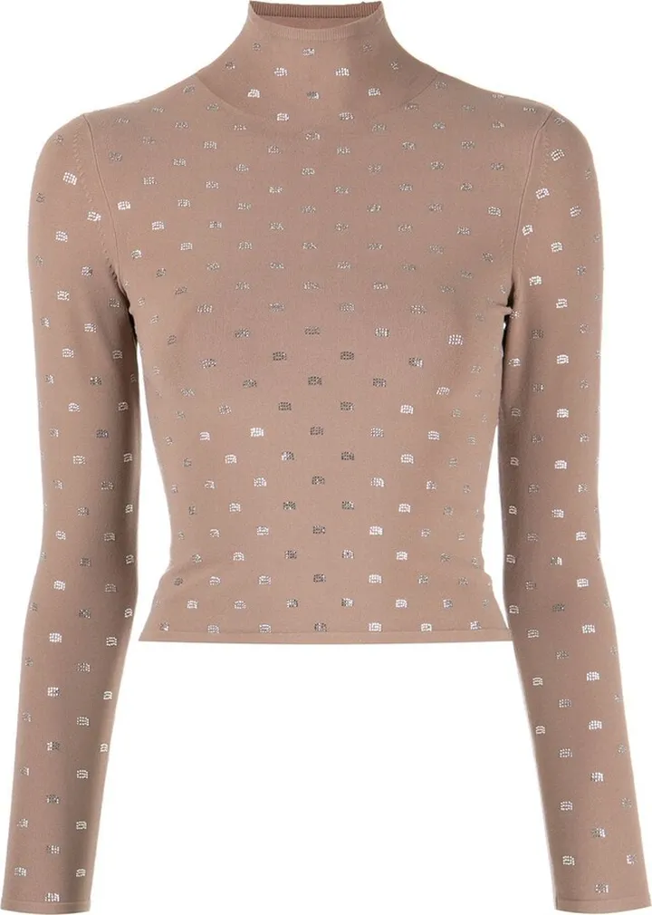 Crystal-Embellished Logo Turtleneck Top