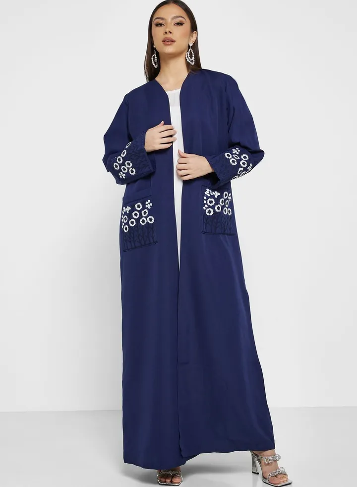 Pocket Detail Embroidered Abaya