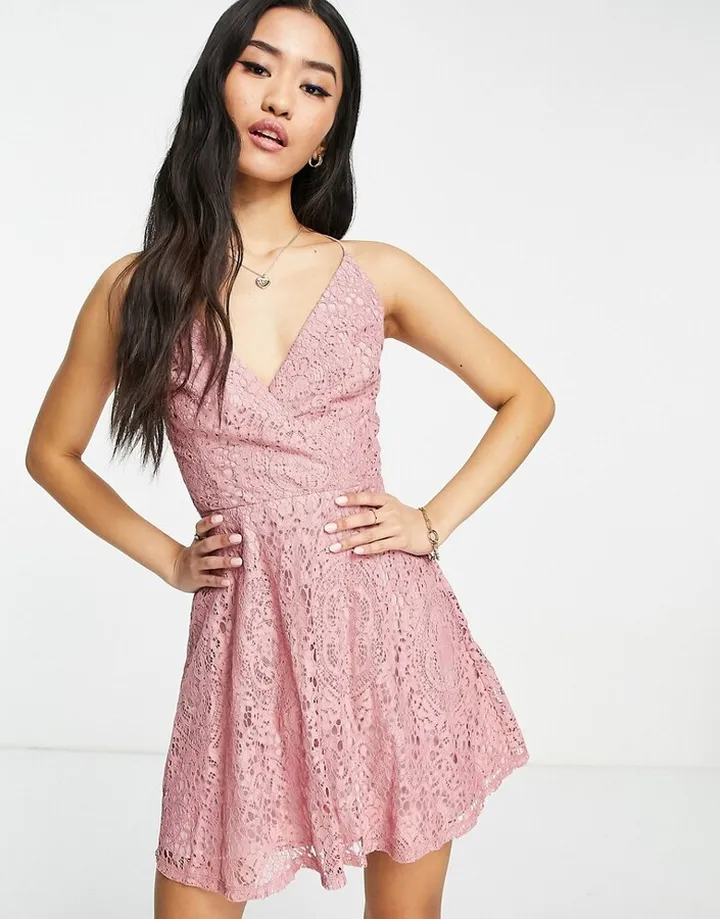 ASOS DESIGN lace prom mini dress with lace up back