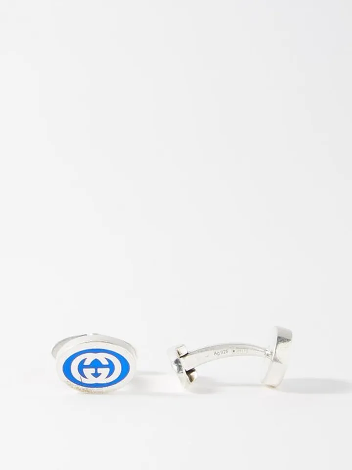 GG-logo Enamel And Sterling-silver Cufflinks