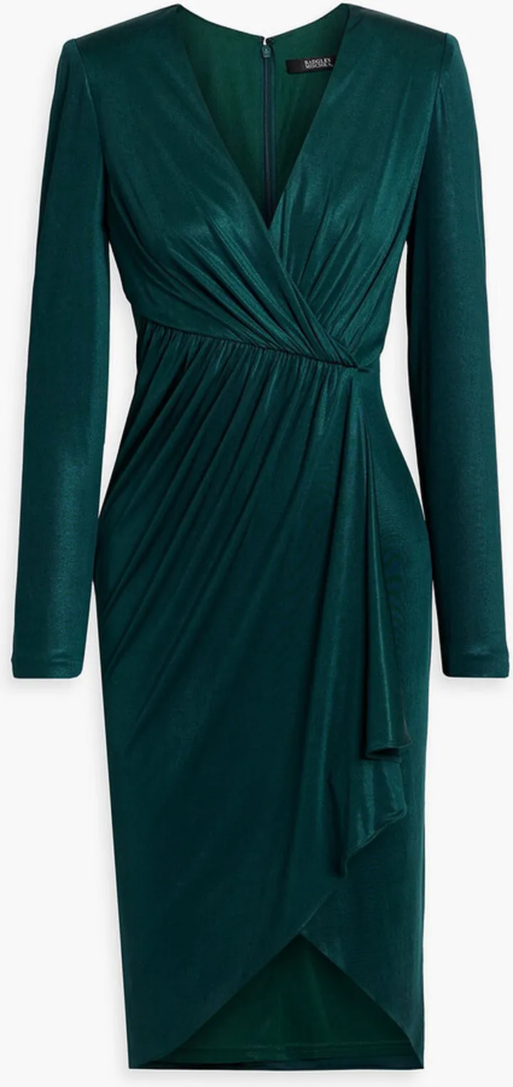 Wrap-effect draped satin-jersey dress