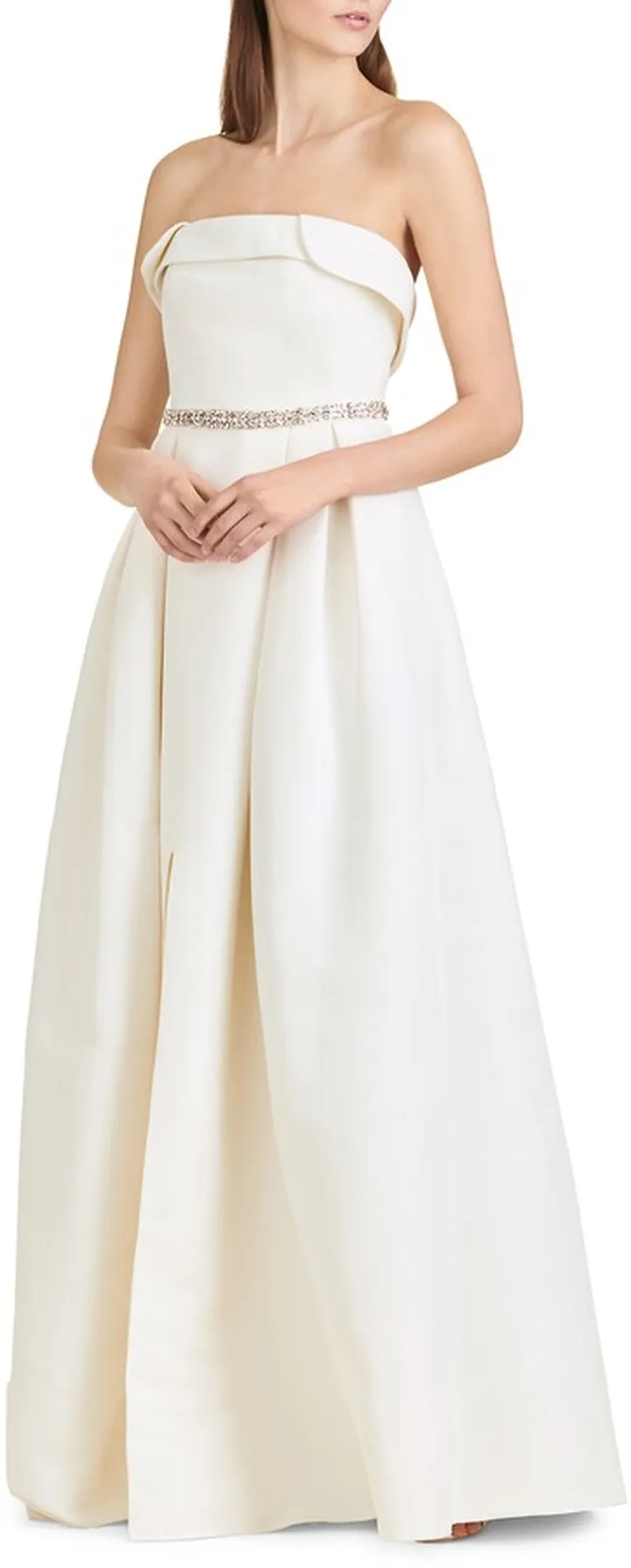 Brielle Strapless A-Line Gown with Rhinestone Belt