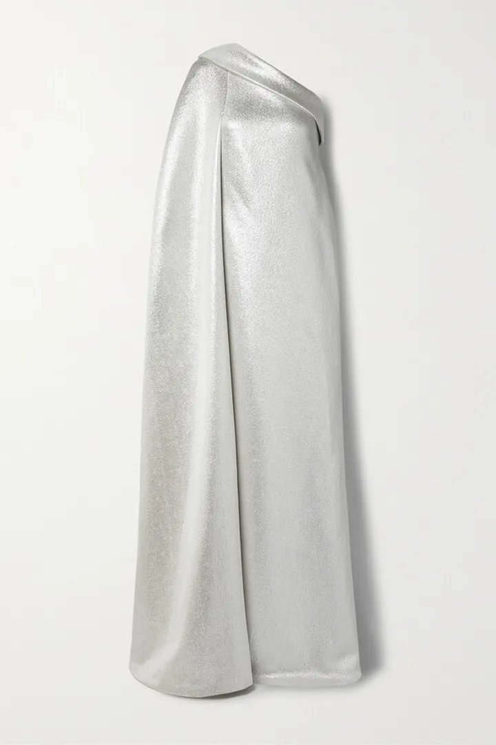 Reem Acra - One-shoulder Cotton-blend Lamé Gown - Silver